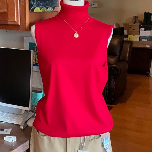 Cable & Gauge Sleeveless Turtleneck in Intense Red Size XL, NWT - Picture 4 of 13